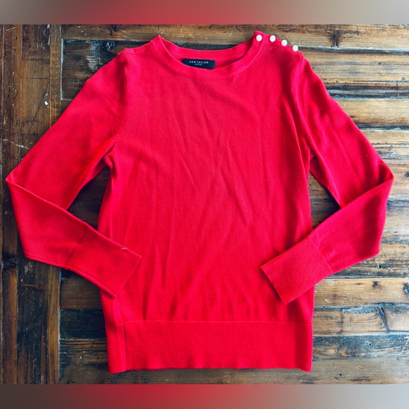 Red Sweater with Pearl Shoulder - Picture 2 of 6